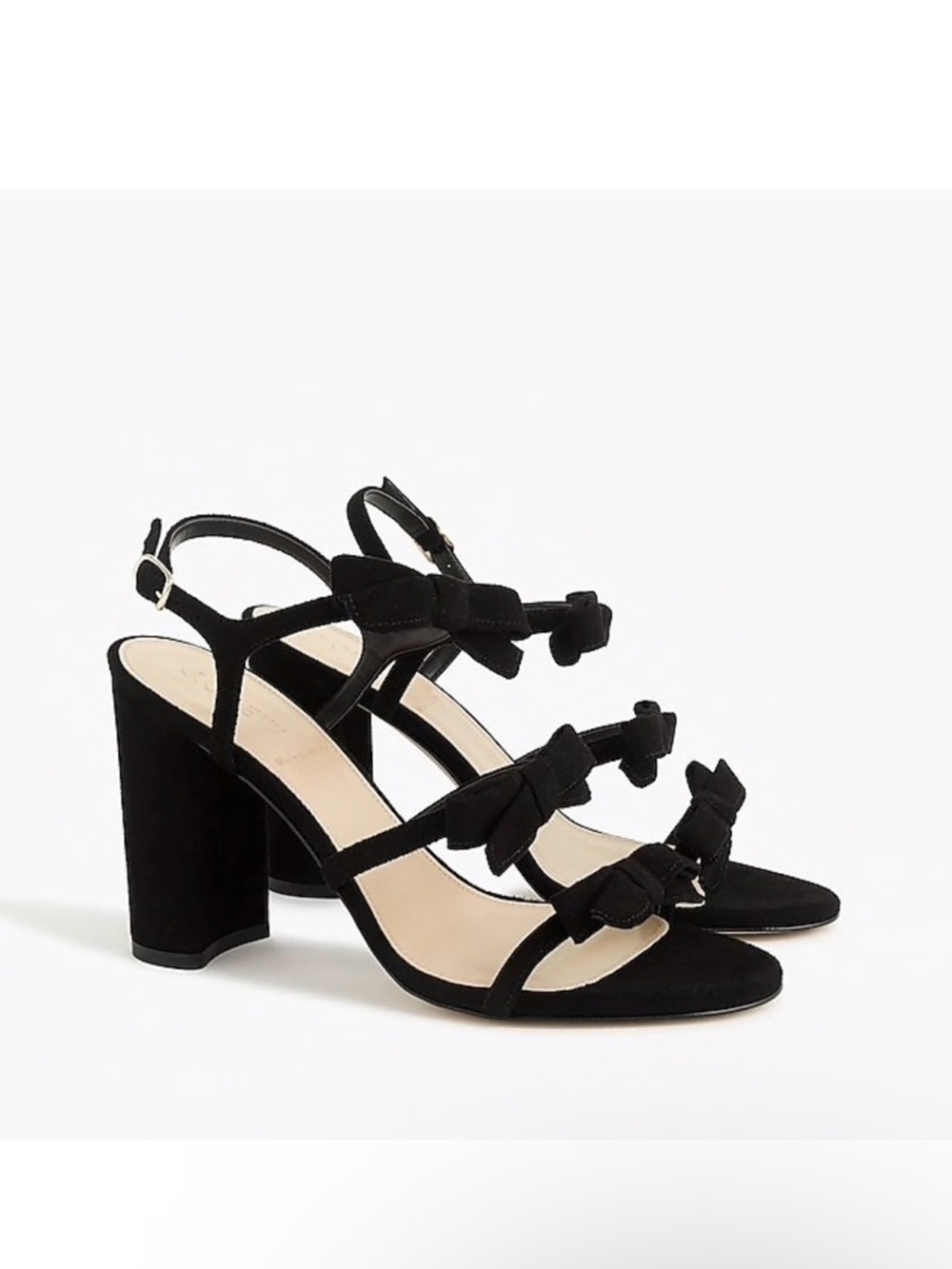 J crew Black Stella Bow Suede Block Heel Sandals